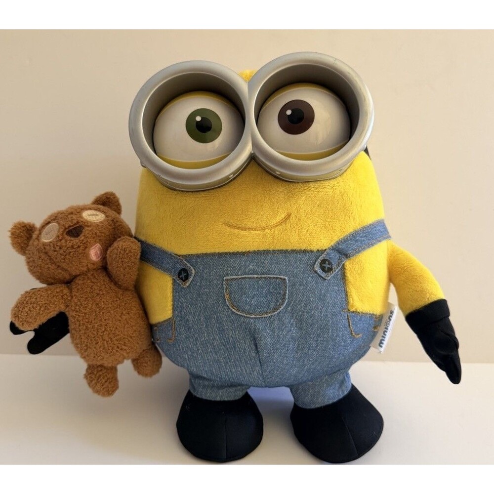 Minions Blushing Talking Bob Plush Light Up with Teddy Bear Thinkway 10” Working